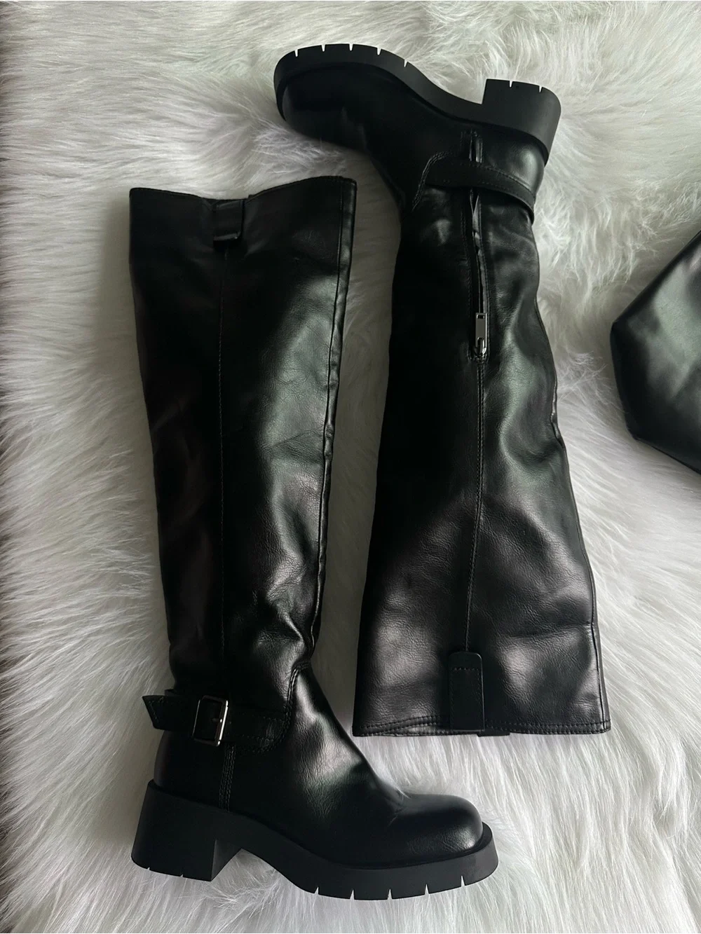 Zara Black Over-the-Knee Leather Boots